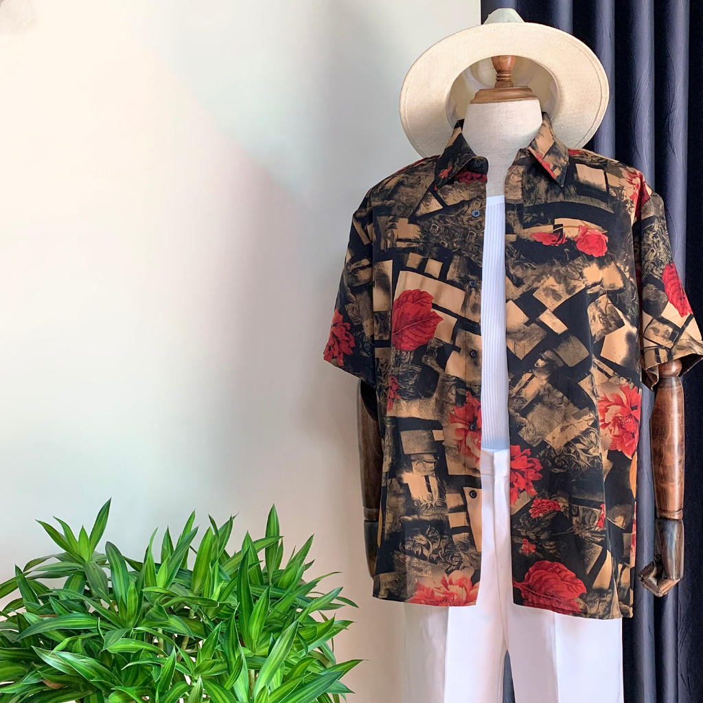 Áo sơ mi Flo Menswear đi biển kiểu dáng họa tiết, Cuban shirt lụa mango không nhăn