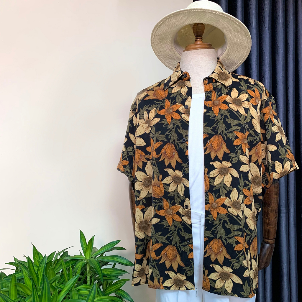 Áo sơ mi Flo Menswear đi biển kiểu dáng họa tiết, Cuban shirt lụa mango không nhăn