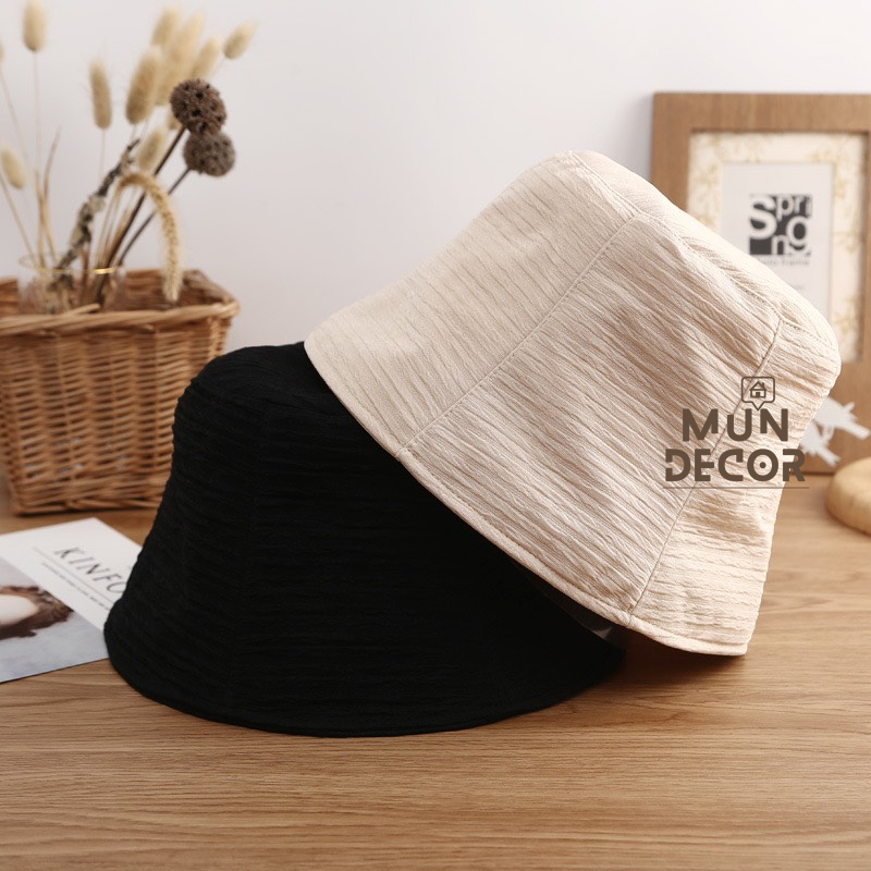 Nón Bucket Mũ Vành Nhỏ Kẻ Ngang Thiết Kế Siêu Nhẹ Phong Cách Hàn Quốc