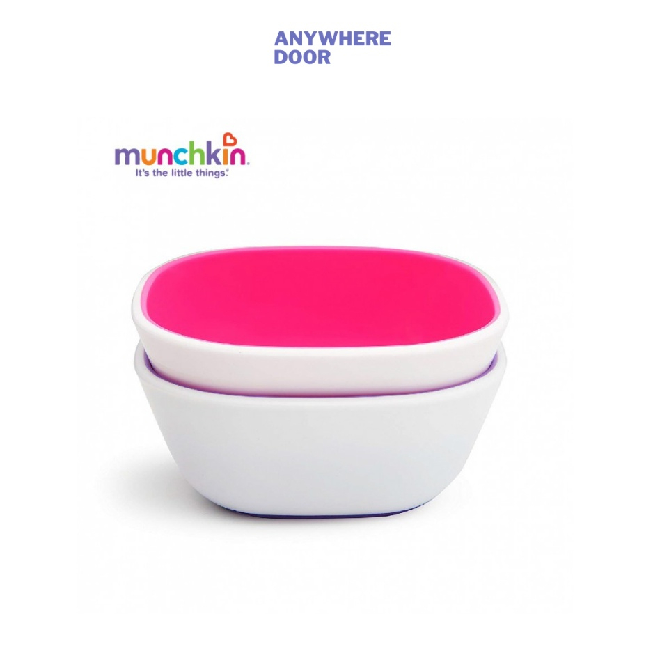 Bộ 2 bát Munchkin đế bọc nhựa TPE chống trơn trượt cho bé ăn dặm