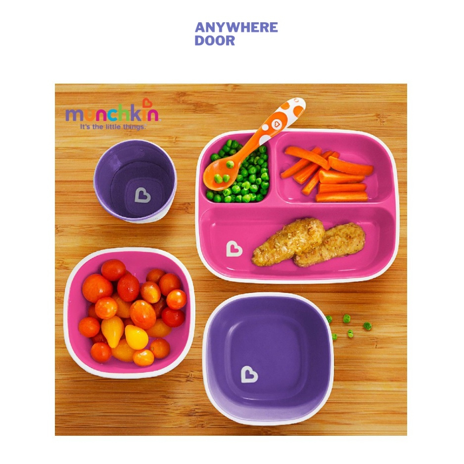 Bộ 2 bát Munchkin đế bọc nhựa TPE chống trơn trượt cho bé ăn dặm