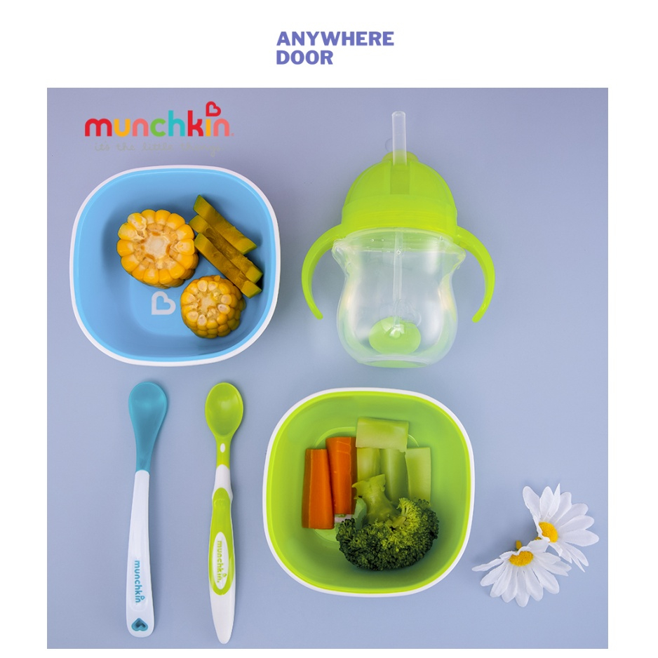 Bộ 2 bát Munchkin đế bọc nhựa TPE chống trơn trượt cho bé ăn dặm