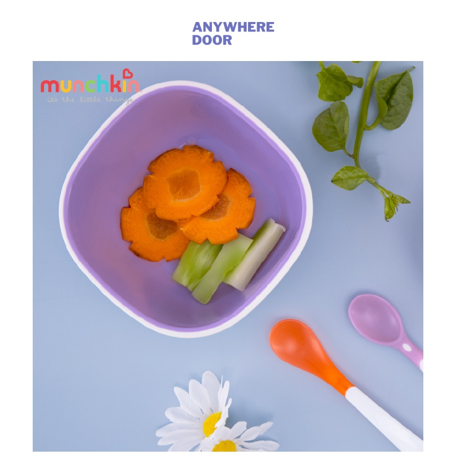Bộ 2 bát Munchkin đế bọc nhựa TPE chống trơn trượt cho bé ăn dặm