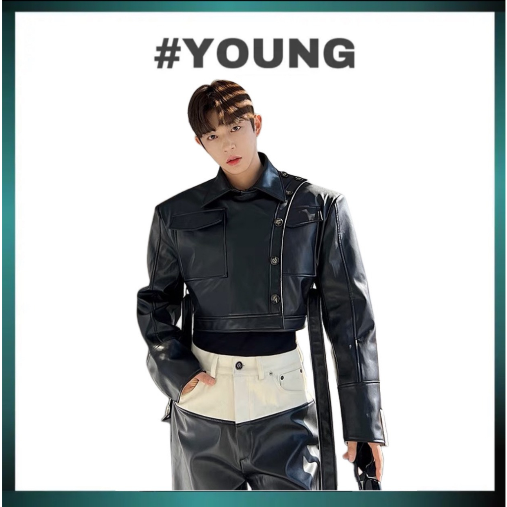 Áo Khoác Da Phối Vải - Form Croptop YOUNG  - Có Độn Vai