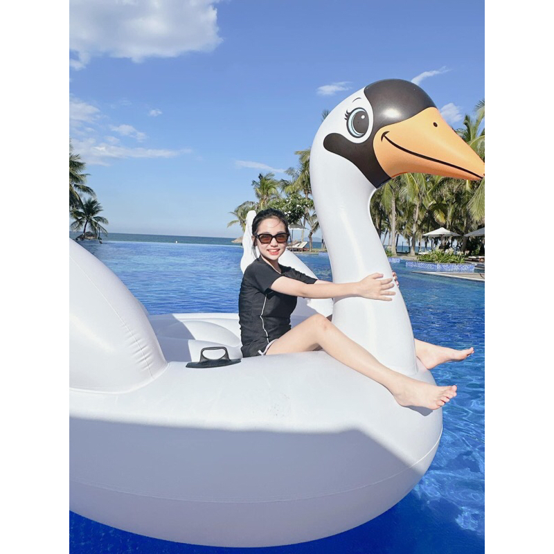 Phao Bơi Thiên Nga Trắng 194cm Người Lớn Khổng Lồ - Kèm Bơm + Phao Mini