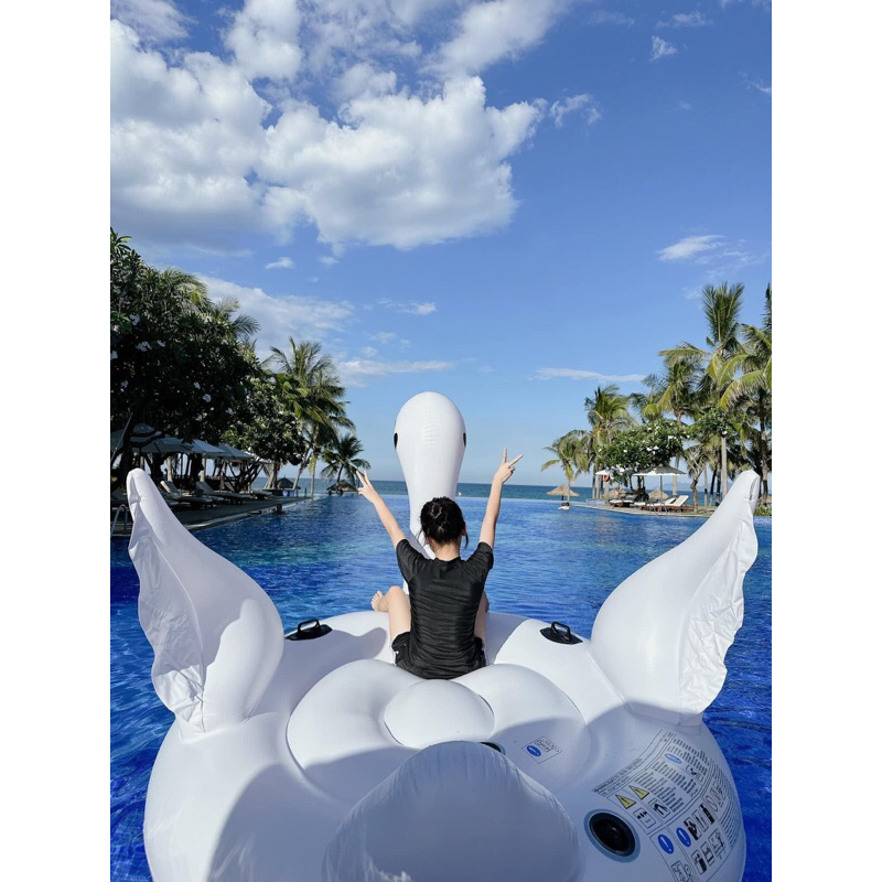 Phao Bơi Thiên Nga Trắng 194cm Người Lớn Khổng Lồ - Kèm Bơm + Phao Mini