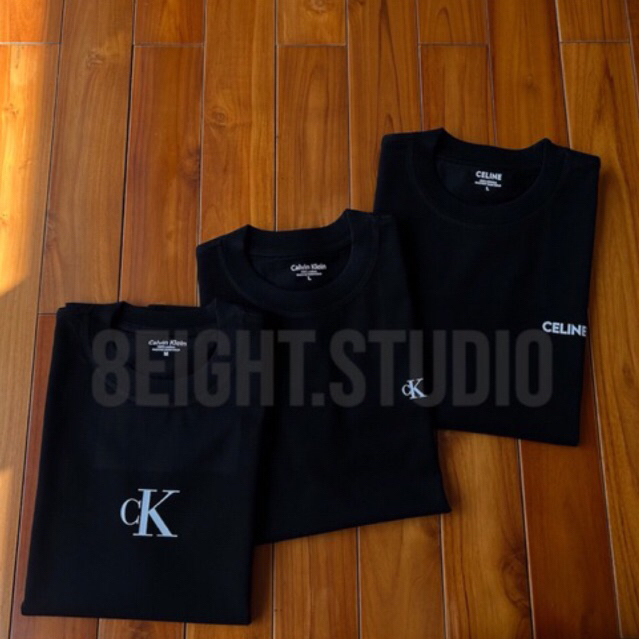 Áo thun tay lỡ unisex nam nữ trơn V  CEELINE LOGO MINI cotton form rộng oversize