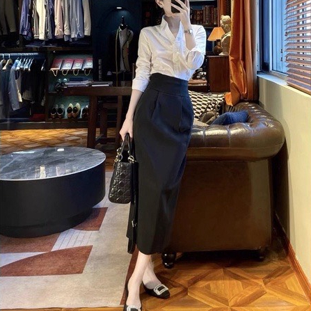 Chân Váy Bút Chì Dáng Dài 90cm Thiết Kế Cạp Lưng Cao Chất Mango Không Nhăn Thanh Lịch Sang Trọng
