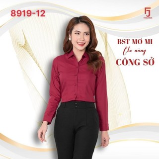 Áo sơmi màu đỏ đô vải sợi tre