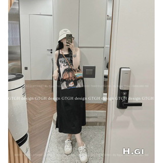 Đầm dáng suông hai dây in hình Datasco