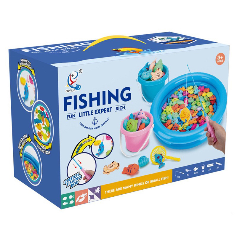 Bộ đồ chơi câu cá cho bé 42 chi tiết có gắn nam châm bao gồm cần câu nhựa, bể phao 2 tầng cho trẻ thỏa thích vui chơi