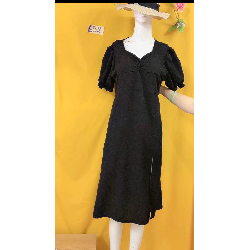 đầm thun đen xẻ tà tiểu thư size L.S652