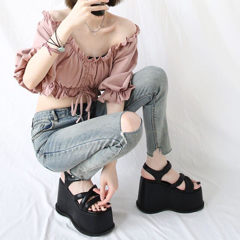 Giày sandals đế cao 8-12cm Juice Park quai ngang phong cách Gothic Y2K FOOTMADE