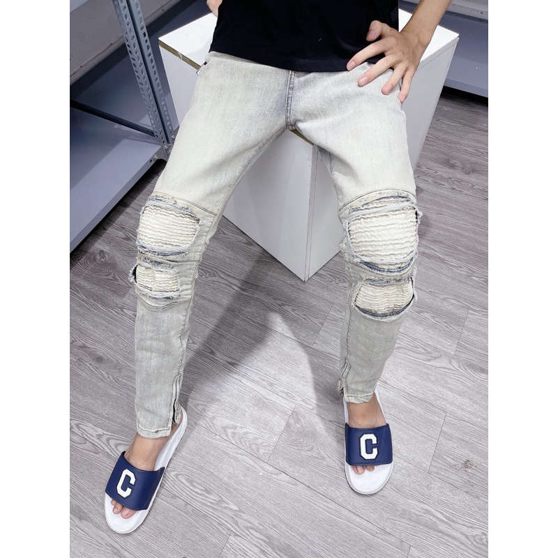 Quần bò super bát man xanh bạc rách 4 gối có big size 28 đến 36