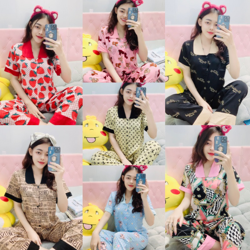 Đồ bộ nữ cổ sen cộc tay quần dài - pjzama nữ Lụa Mango mềm mịn mát