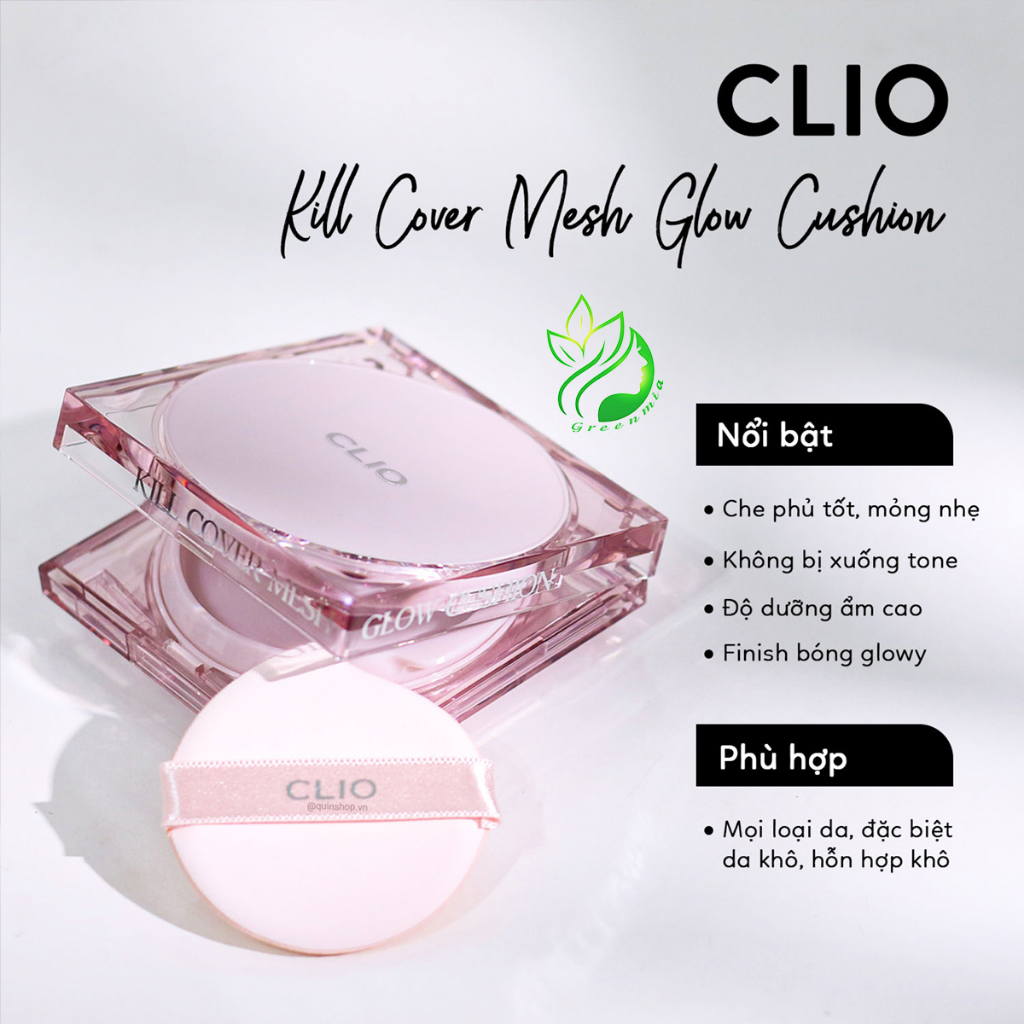 Cushion Phấn Nước Clio Hồng Kill Cover Mesh Glow SPF50+ PA++++ 15gx2 Căng Bóng Che Khuyết Điểm