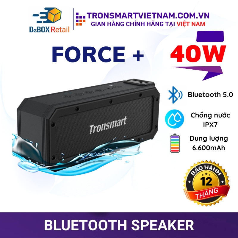 Loa Bluetooth Tronsmart Element Force+ 40W, v5.0 Công nghệ SoundPulse, Chống nước IPX7- Phân Phối Chính Hãng BH 12 Tháng