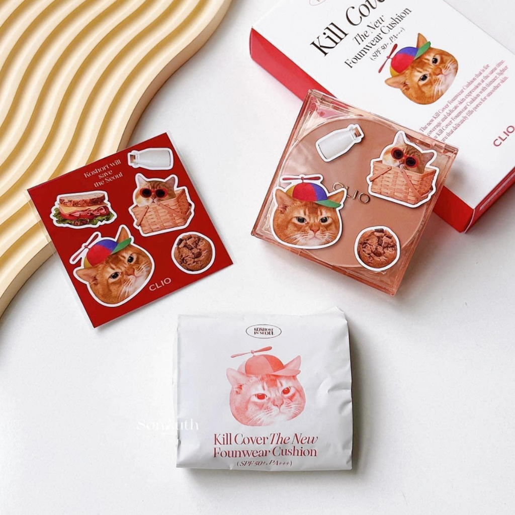 Cushion Clio Mèo Phấn Nước Clio Kill Cover The New Founwear Cushion SPF50+ PA+++ Che Khuyết Điểm Mịn Lì