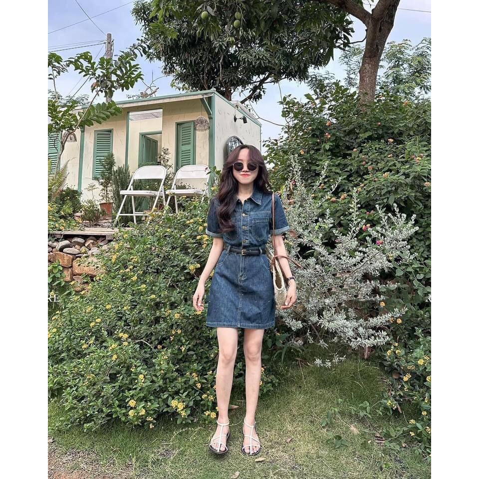 Váy bò dáng ngắn kèm đai hàng quảng châu siêu đẹp - Đầm jean nữ