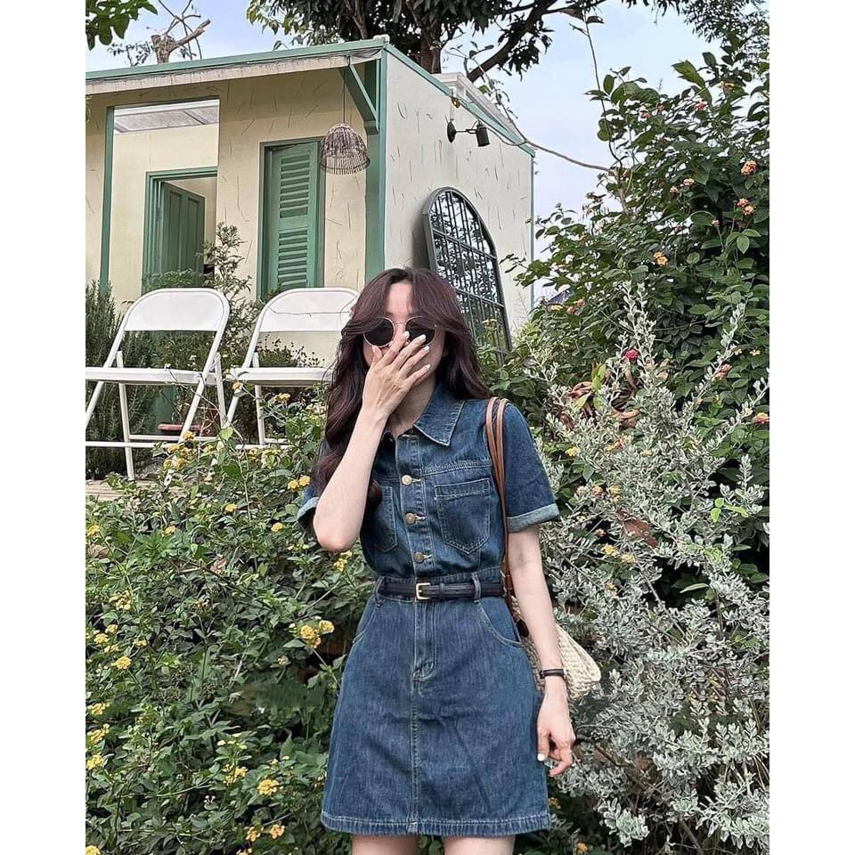 Váy bò dáng ngắn kèm đai hàng quảng châu siêu đẹp - Đầm jean nữ
