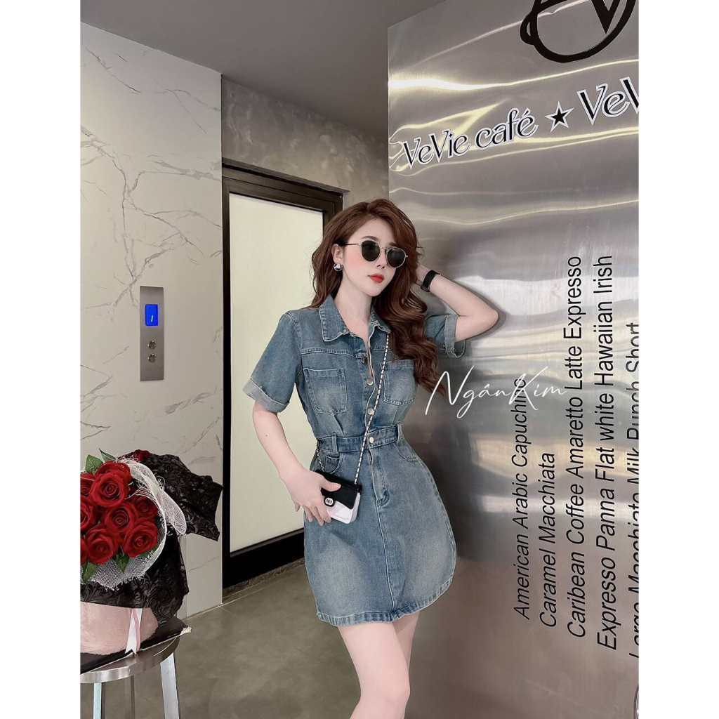 Váy bò dáng ngắn kèm đai hàng quảng châu siêu đẹp - Đầm jean nữ