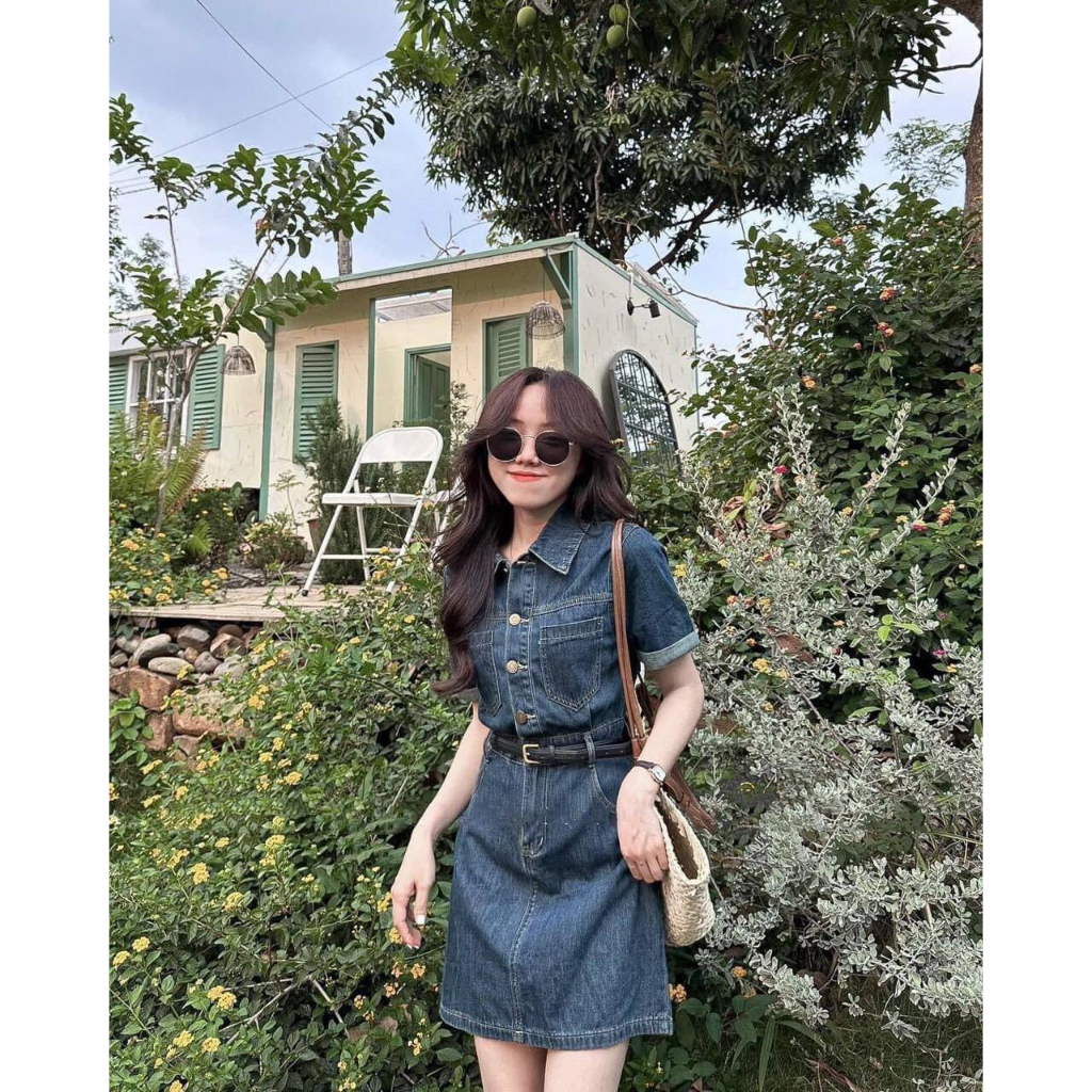 Váy bò dáng ngắn kèm đai hàng quảng châu siêu đẹp - Đầm jean nữ