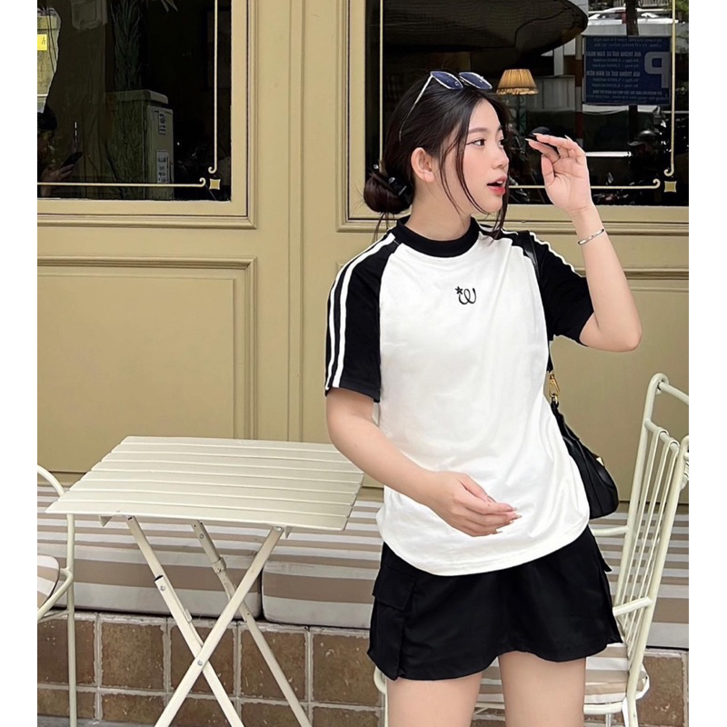 SET ÁO THUN TRẮNG TAY RAPLANG LOGO + CHÂN VÁY ĐEN TÚI HỘP