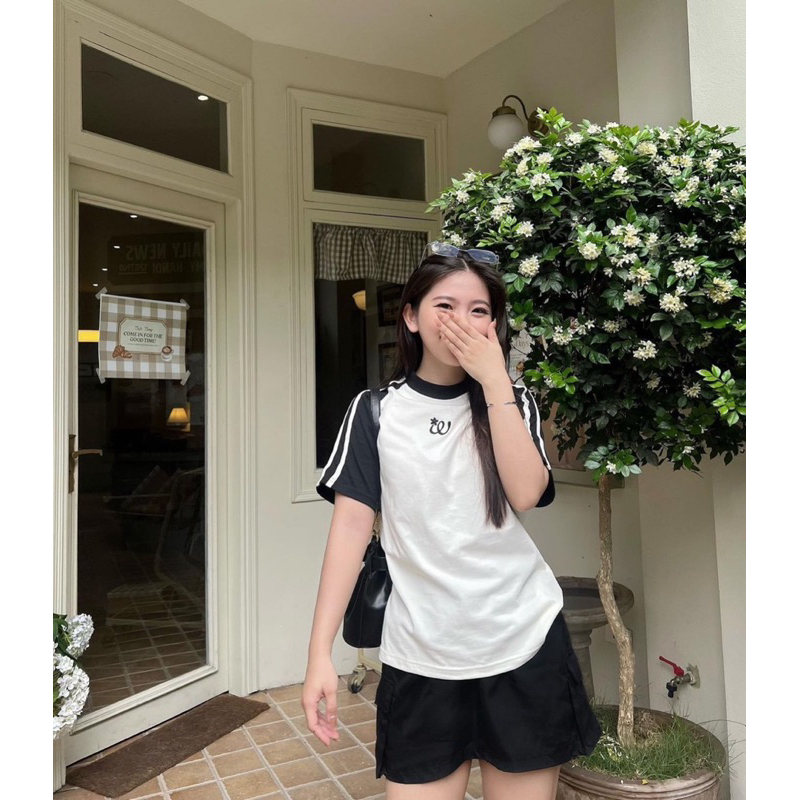 SET ÁO THUN TRẮNG TAY RAPLANG LOGO + CHÂN VÁY ĐEN TÚI HỘP