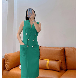 Đầm xanh Tommy phối nút