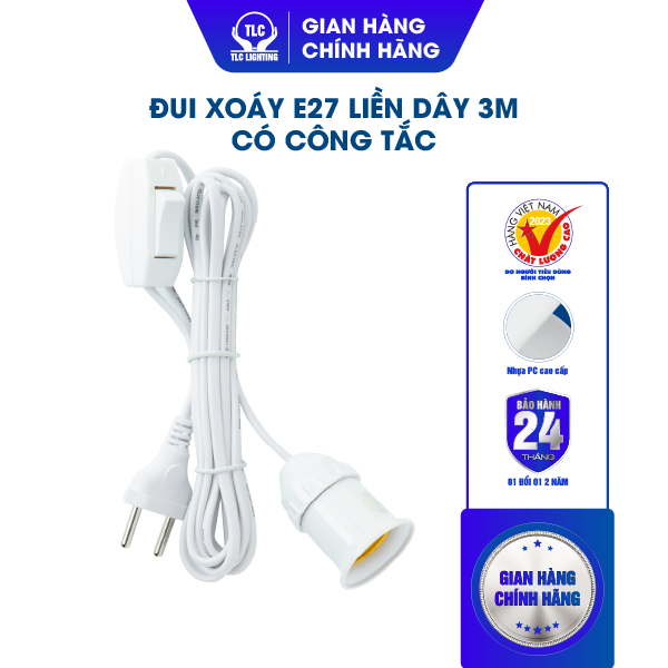 Đui đèn liền dây có công tắc dài 5m, 3m TLC LIGHTING
