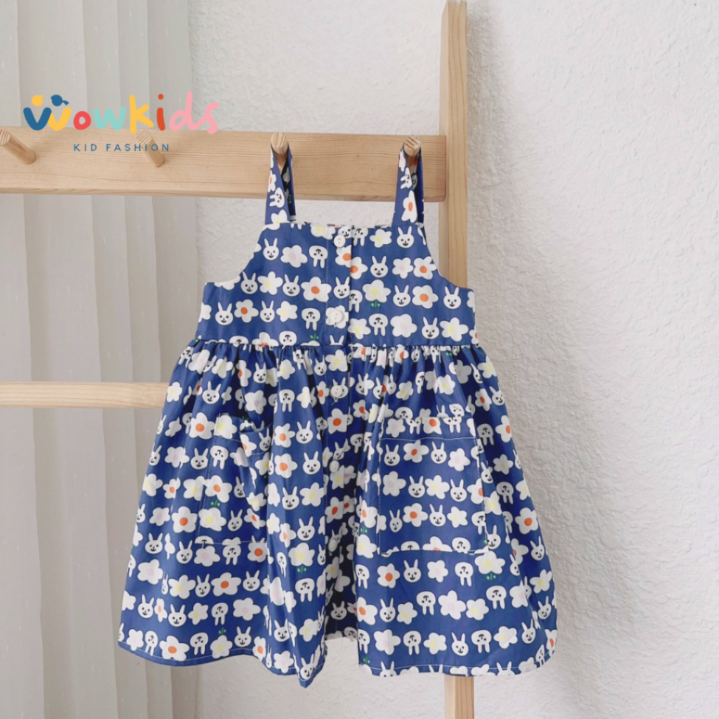 Váy 2 Dây Cho Bé Gái, Đầm Bé Gái WOWKIDS Họa Tiết Đáng Yêu Chất Liệu Thô Hàn Mềm Mại, Thoáng Mát