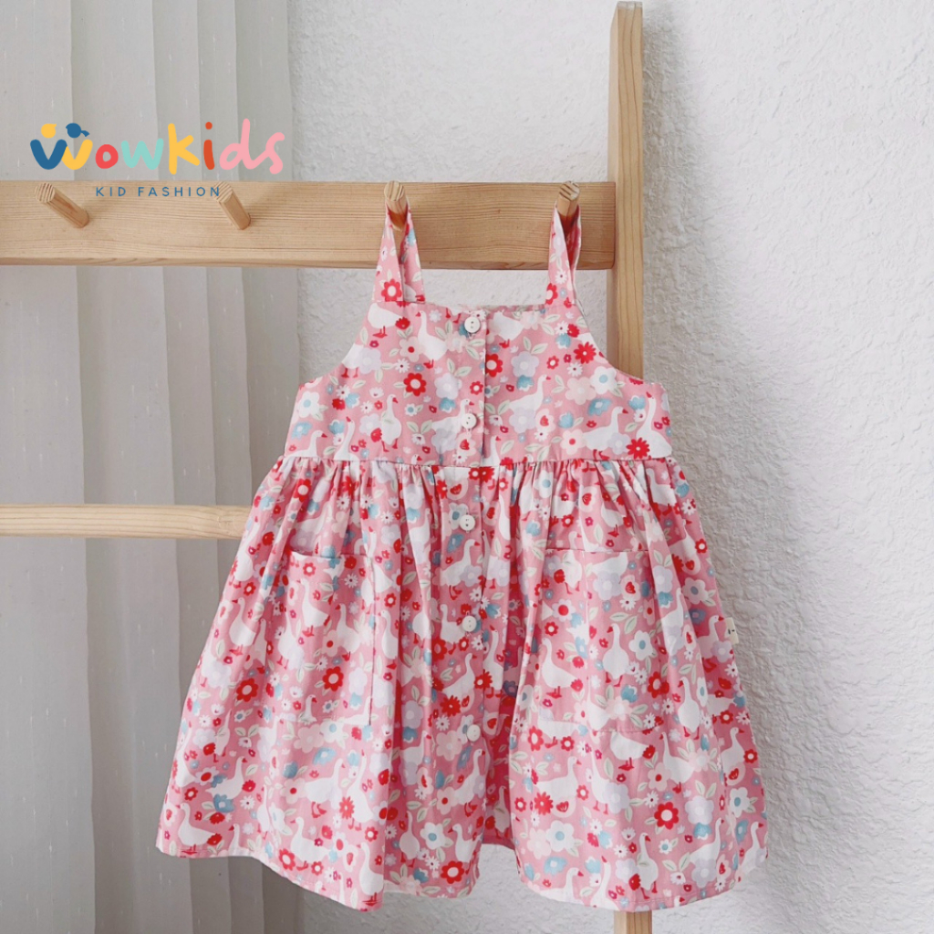Váy 2 Dây Cho Bé Gái, Đầm Bé Gái WOWKIDS Họa Tiết Đáng Yêu Chất Liệu Thô Hàn Mềm Mại, Thoáng Mát