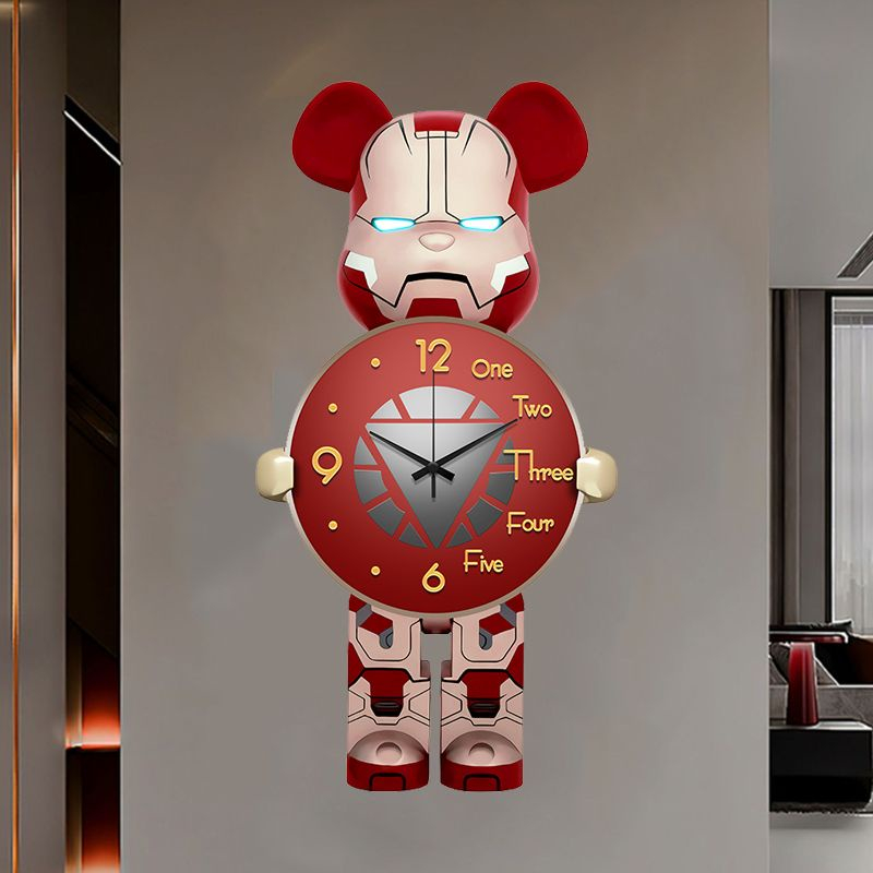 Tranh đồng hồ tráng gương pha lê cao cấp Lala Gấu Bearbrick trang trí phòng khách tặng kèm pin và đinh đa năng