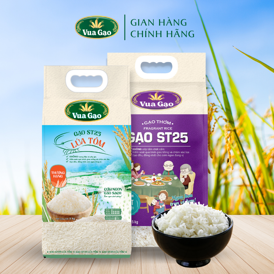 Combo Gạo ST25 và ST25 Lúa Tôm - Chính Hãng Vua Gạo - Túi 5kg (Cam kết date mới)