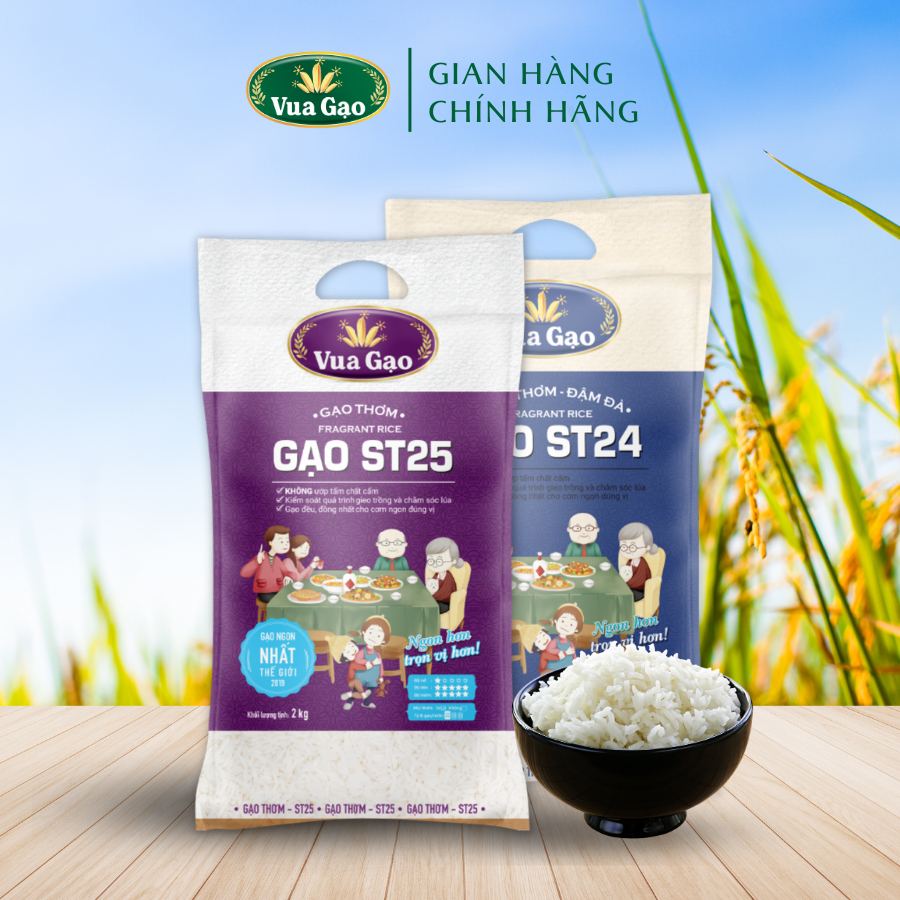 Combo Gạo ST25 và Gạo ST24 - Chính Hãng Vua Gạo - Túi 2kg (Cam kết date mới)