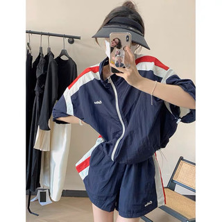 Set áo khoác tay lỡ gió rút dây + quần short kẻ sọc 2 màu QCL1 LuciK Shop SB0021