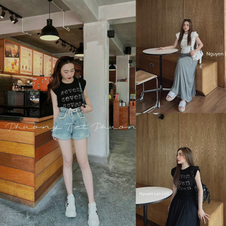 Áo thun áo 3 lỗ rút eo rúm eo đính chữ Seven QCL1 LuciK Shop AT0084
