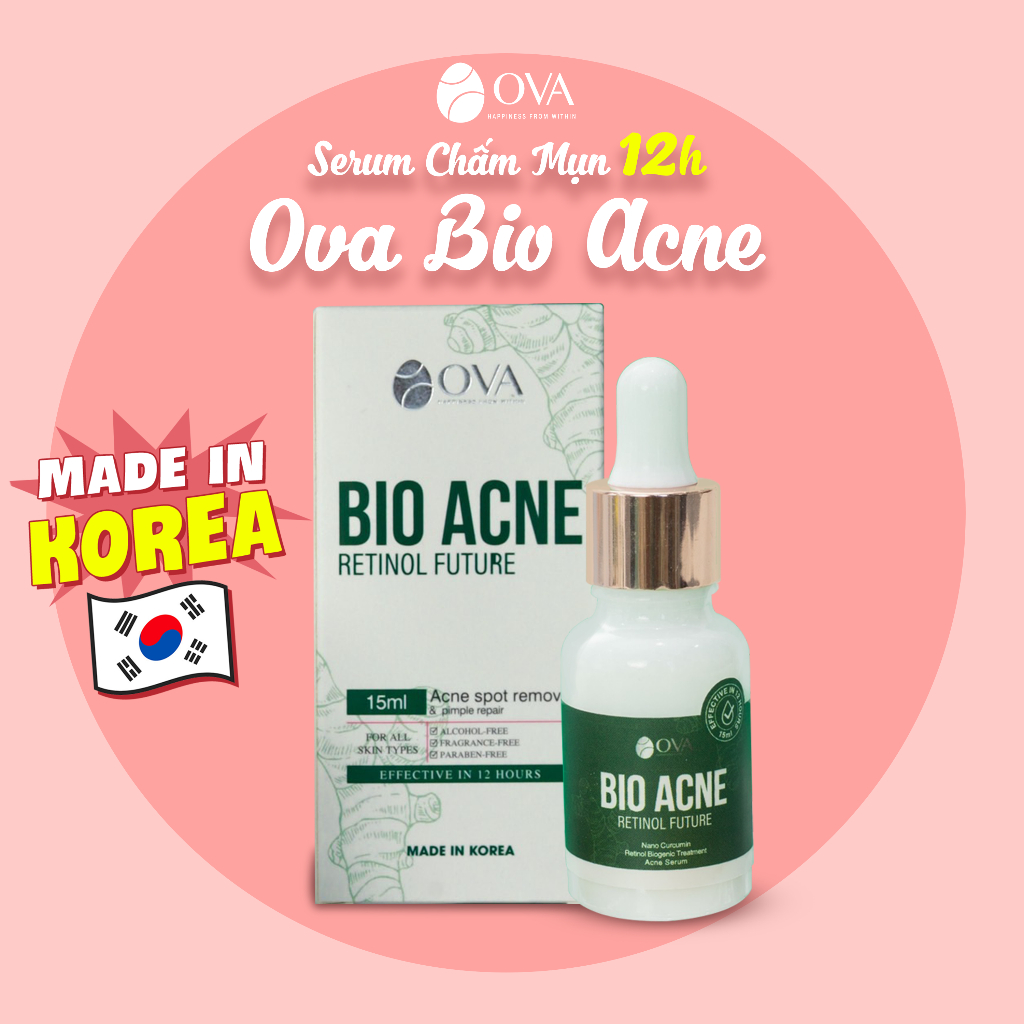 Serum chấm mụn trứng cá 12h Ova Bio Acne lọ 15ml made in korea, bio retinol kiềm dầu dưỡng ẩm da mặt, làm mờ giảm thâm.