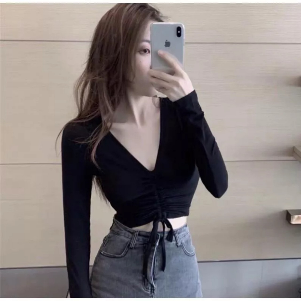 Áo croptop cổ trái tim phối dây rút eo sang chảnh CRTS05
