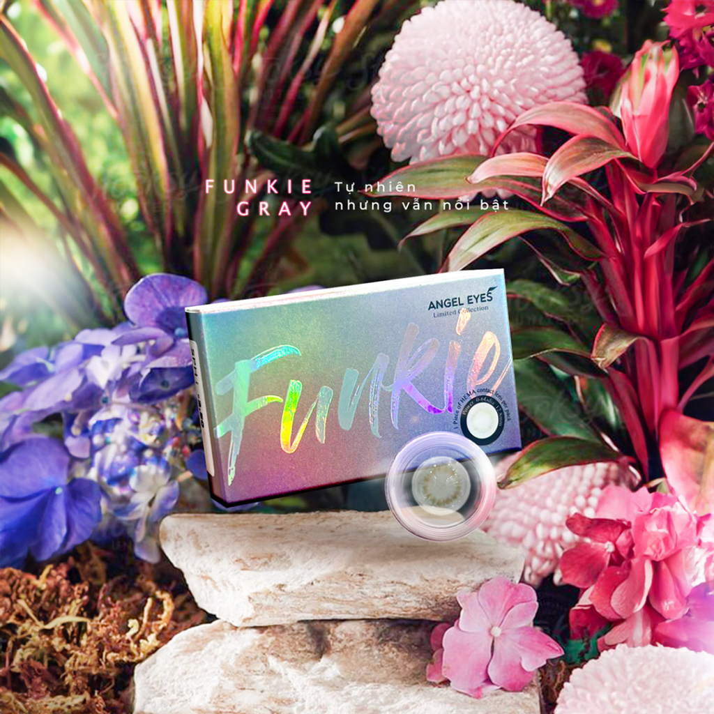 Kính áp tròng xám tây tự nhiên Funkie thương hiệu Angel Eyes đường kính nhỏ có độ từ 0 đến 8