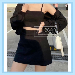 Sét 3 món Váy body áo 2 dây croptop kèm cadigan dài tay đầm dáng ôm