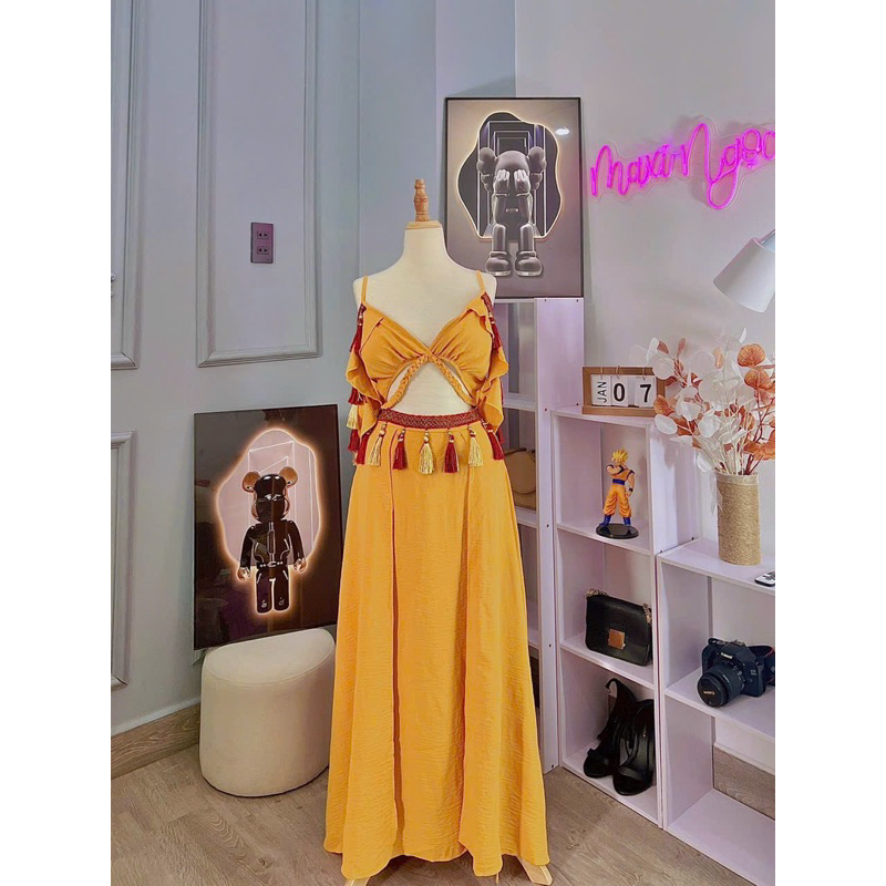 Váy Hobo, Đầm Thổ Cẩm V132, Chất Đũi, Mềm Mát, Màu Vàng, Đỏ, Siêu Phẩm Làm Siêu Lòng Cô Nàng Sống Ảo