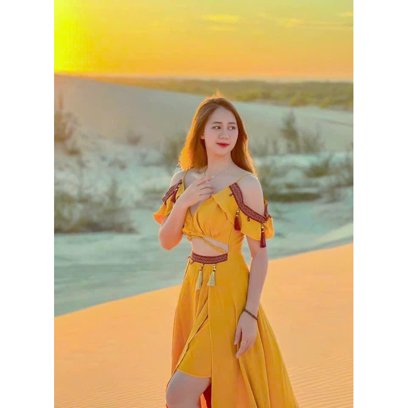 Váy Hobo, Đầm Thổ Cẩm V132, Chất Đũi, Mềm Mát, Màu Vàng, Đỏ, Siêu Phẩm Làm Siêu Lòng Cô Nàng Sống Ảo