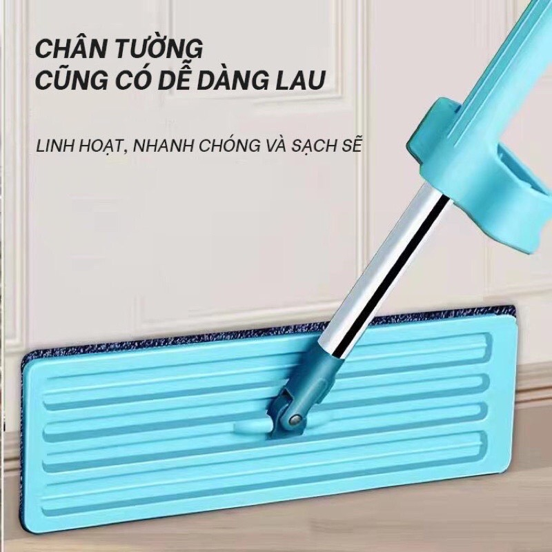 Cây chổi lau chùi nhà, vệ sinh nhà cửa tự vắt thông minh siêu sạch với đầu xoay 360 độ tặng kèm 2 bông lau