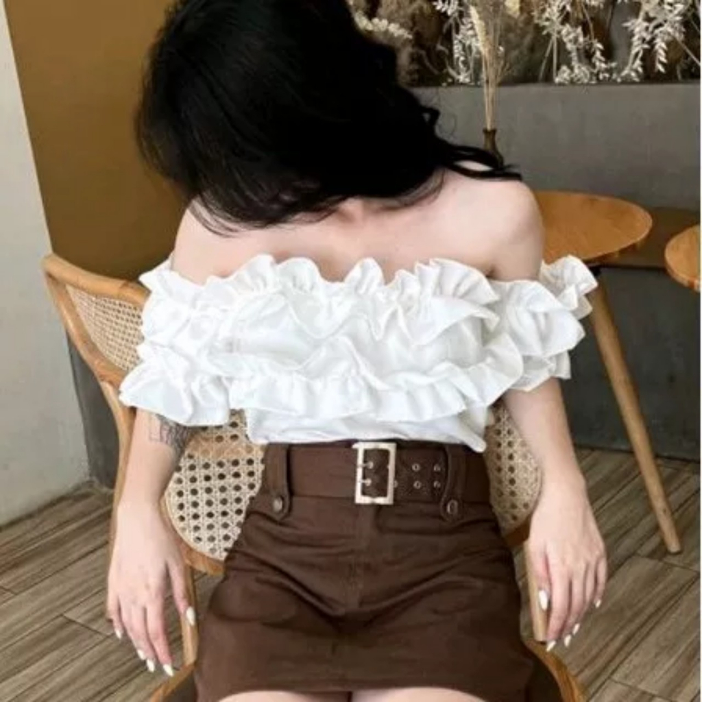 Set áo croptop cadigan kèm áo gan chất len tăm viền bèo điệu đà CRTS07