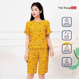 Bộ lanh nữ cao cấp Hoa nhí màu vàng Chất mềm mại thoáng mát - Fam