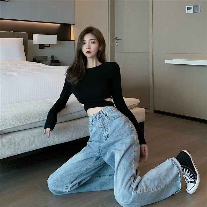 Áo croptop dài tay kiểu dáng dây bo eo tôn dáng chất bozip sang chảnh CRTS13