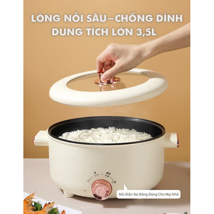 Nồi Lẩu Đa năng Chống Dính Hàn Quốc 4 Chế Độ Nhiệt, Dung Tích 4L Chiên, Sào, Luộc, Hấp Dùng Cho Gia Đình