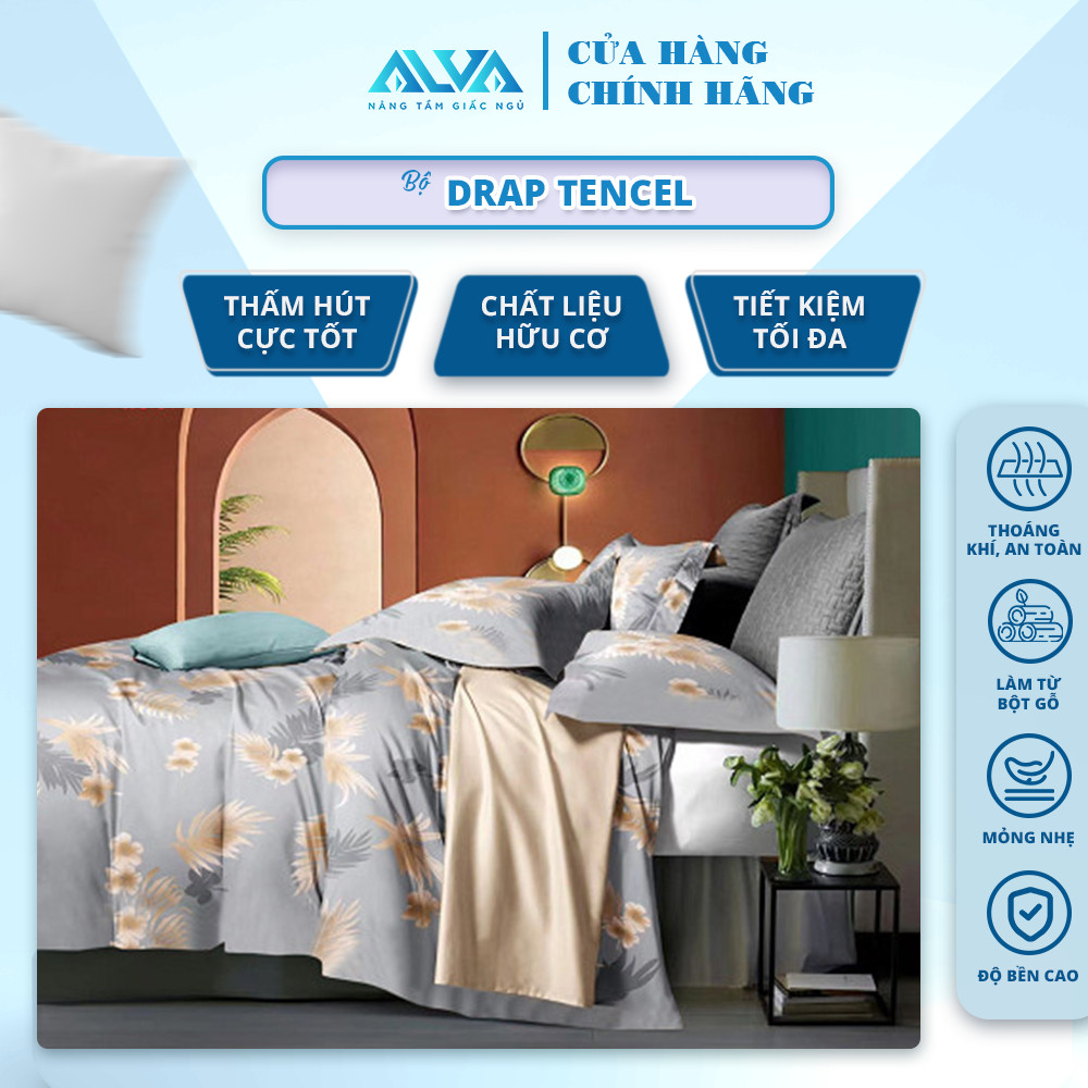 Bộ CHĂN GA LỤA TENCEL ( có mền ) Alva mát lạnh, mềm mịn, sang trọng, độ bền cao, an toàn cho sức khoẻ người dùng