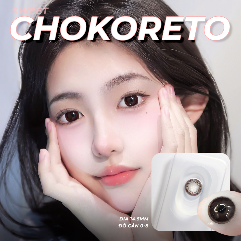 Kính giãn tròng màu Choco hiệu Angel Eyes Topaz Chokoreto có độ - Chất liệu Silicone Hydrogel độ giãn 14.5